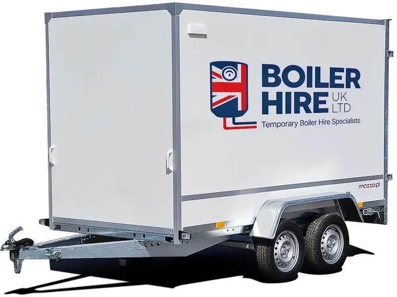 A branded Boiler Hire UK temporary boiler trailer