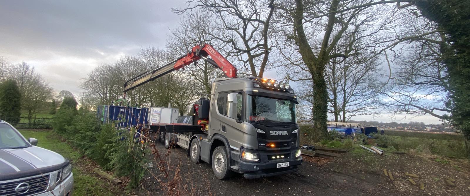 A temporary boiler being delivered to a UK site
